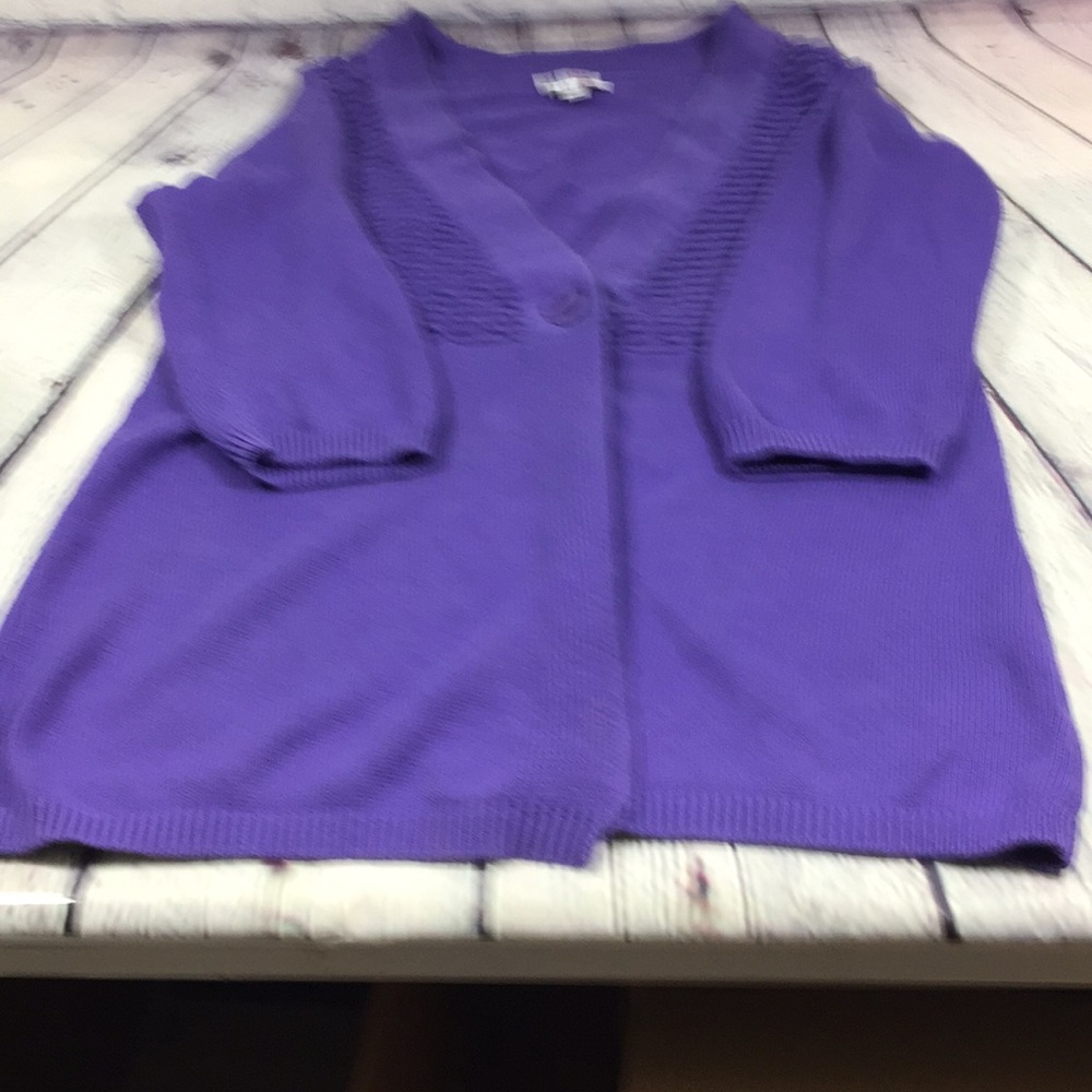 D & Co Sweater Women Size L Purple Open Large Button Mixed Design 100% Cotton - Picture 5 of 7